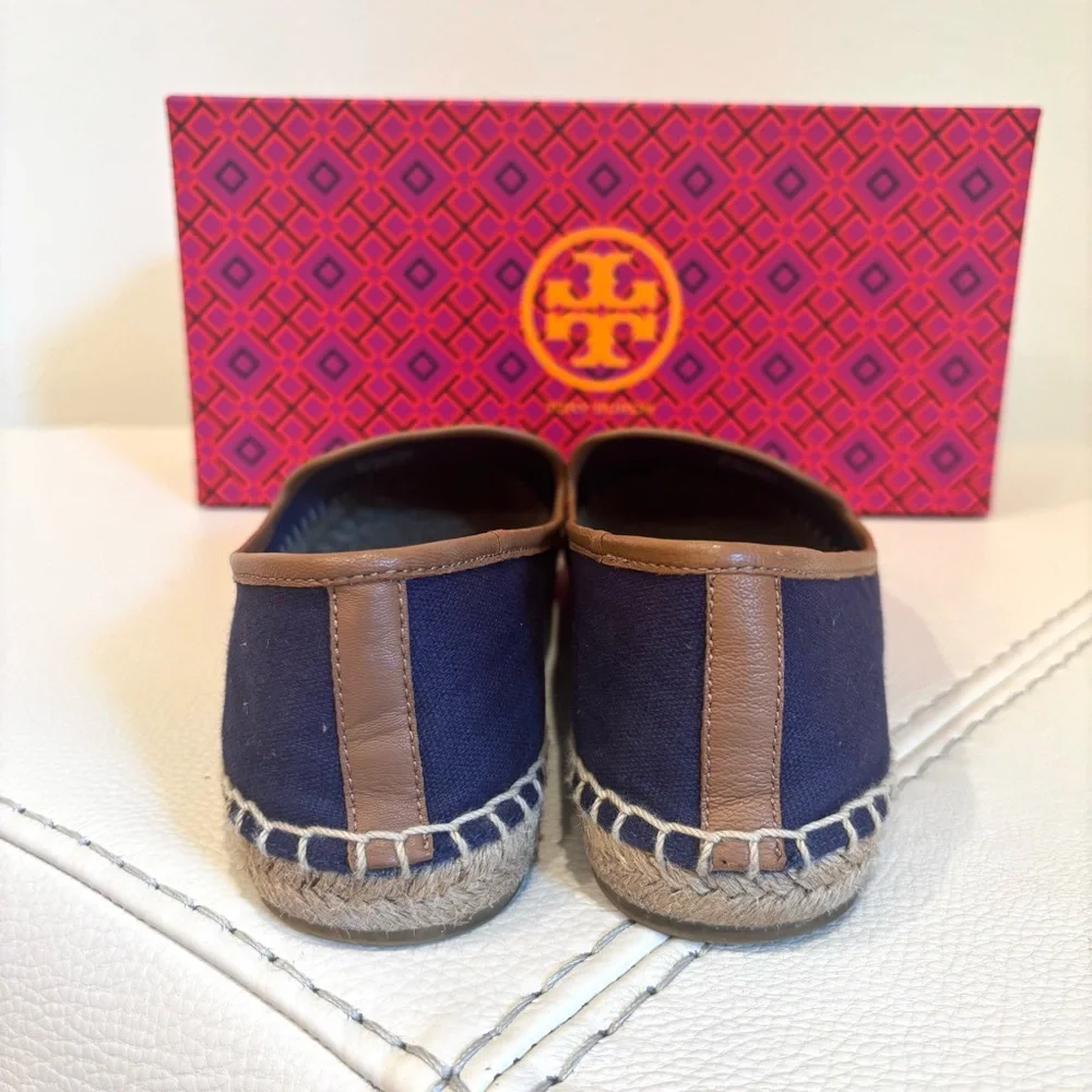 Tory Burch Women’s Maritime Flat Espadrille Size 8 Navy Canvas Nautical Anchor